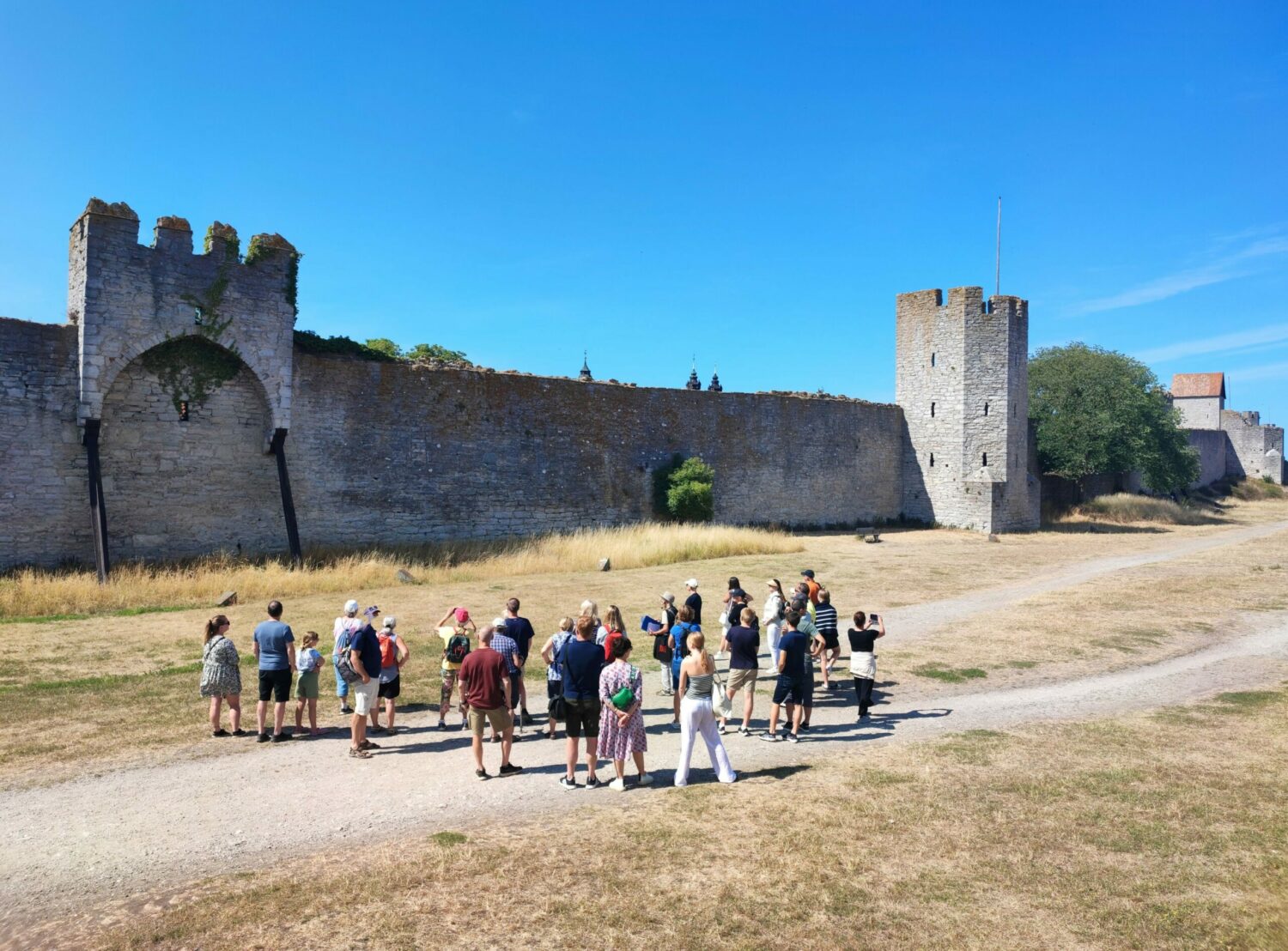 grupp av människor utanför Visby ringmur